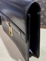 Vintage 80s Dunhill Clutch Bag Black Oxford Leather Lockable Business Bag