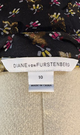 Auth. Diane Von Furstenburg Size 10 Long Sleeve Black Floral Tunic Dress