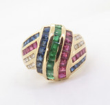 Sapphire Ruby Emerald & Diamond 18k Gold Ladies Dress Ring Size O Val $8795