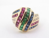 Sapphire Ruby Emerald & Diamond 18k Gold Ladies Dress Ring Size O Val $8795