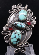 Antique Navajo Sterling Silver & Garnet Stone Pendant