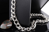 Antique Sterling Silver 40cm Graduated Curb Link Fob Chain & Bloodstone Fob 72g