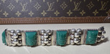Vintage Taxco .925 Silver Chunky Green Chalcedony Link Bracelet