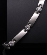 Vintage Speidel Stainless Steel & CZ Panel Bracelet