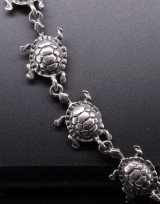 Vintage Turtle Charm .925 Sterling Silver 16cm Decorated Bracelet