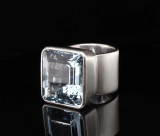 Vintage 32ct Blue Aquamarine Handmade Sterling Cocktail Ring Size P Val $25690