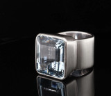 Vintage 32ct Blue Aquamarine Handmade Sterling Cocktail Ring Size P Val $25690