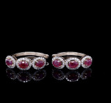 A Pair of 9ct Gold Ruby & Diamond Halo Triple Cluster Hoop Earrings Val $5365