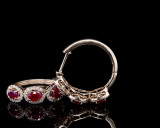 A Pair of 9ct Gold Ruby & Diamond Halo Triple Cluster Hoop Earrings Val $5365