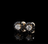 1.40ctw Black & White Diamond Set 14k White Gold Stud Earrings Val $4175