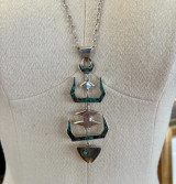 Vintage Mexican Taxco Sterling Silver & Turquoise Fish Skeleton 71cm Necklace