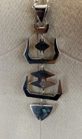 Vintage Mexican Taxco Sterling Silver & Turquoise Fish Skeleton 71cm Necklace