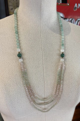 Vintage Pale Green & White Jadeite 3 strand 74cm Necklace