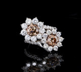 1.85ct Cognac & 2.50ct Diamond Halo 18ct White Gold Ring Sz M1/2 Val $18810