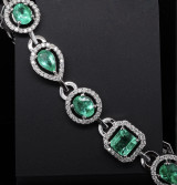 9.59ct Emerald & 2.40ct Diamond Halo Set 14K Gold Bracelet 18cm Val $46890