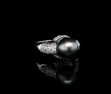 Vintage 9-9.5mm Tahitian Cultured Pearl & Diamond 14k Gold Ring sz R Val $6565