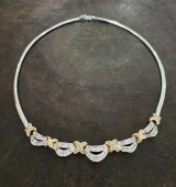 Vintage 14K White & Yellow Gold 3.48ct Diamond Omega Collar Necklace Val $28430