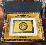 Versace Medusa Rosenthal Mustard & Gold 20.5cm Cigarette Holder & Ashtray