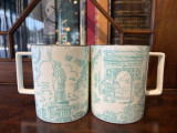 Tiffany & Co Toile Fine Bone China White Cup Pair ‘Landmark'