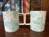 Tiffany & Co Toile Fine Bone China White Cup Pair ‘Landmark'