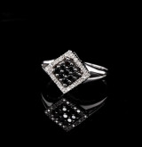 White & Black Diamond Set 10ct White Gold Ring Size N1/2 Val $3130