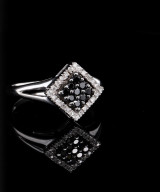 White & Black Diamond Set 10ct White Gold Ring Size N1/2 Val $3130