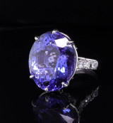 21.80ct Violet Blue Tanzanite & G VS Diamond Set Platinum Ring Val $44600