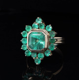 Vintage 5.10cttw Emerald Cluster 18ct Yellow Gold Ring Size Q Val $28900
