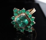 Vintage 5.10cttw Emerald Cluster 18ct Yellow Gold Ring Size Q Val $28900
