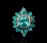 Vintage 5.10cttw Emerald Cluster 18ct Yellow Gold Ring Size Q Val $28900