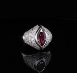 Vintage Marquise Ruby & 0.92ct G Vs Diamond 18k Gold Ring Size N1/2 Val $16160