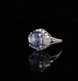 Vintage GIA Oval Ceylon Sapphire & Diamond Platinum Ring Size K1/2 Val $30060