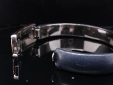 Bulgari Sotirio Navy Leather 20cm Silver Gold Bangle Bracelet