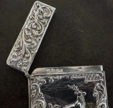 Antique 1901 William J Holmes Floral & Stag Sterling Silver Card Holder Case