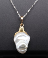 Vintage 20mm - 15mm Baroque Pearl 14K Gold Pendant 3.88g Val $4980