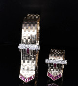 Vintage 14ct Gold Sliding Buckle Ruby & Diamond Set Bracelet & Ring Val $18420