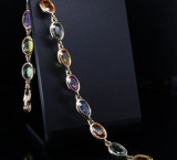 Vintage 18k Gold 19 x Rim Set Multi Colour Sapphires 22cm Bracelet Val $5820