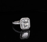 Spectacular 4.16 cttw Radiant & Diamond Halo 18ct Gold Ring Sz I1/2 Val $78310