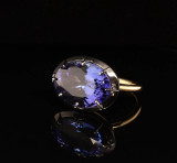 Vintage 12.08ct Violet Blue Tanzanite 18k Gold Button Back Ring Sz Q Val $29500
