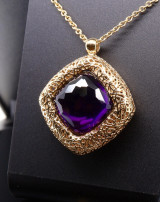 Vintage 18k Yellow Gold Amethyst Pendant & 43cm 18k Chain Val $6375