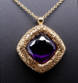 Vintage 18k Yellow Gold Amethyst Pendant & 43cm 18k Chain Val $6375