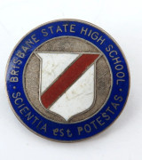 c1940s Brisbane State High School Sterling Silver Enamelled Badge.