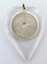 RARE / Unusual / Large WW2 Trench Art Sweethearts Pendant. PNG Embedded Coin.