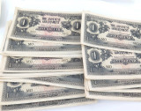 37 x 1940s Japanese Invasion Money JIM. $1 MO Block. Ink Runs / Smudges