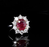 Vintage 3.40ct Ruby & 1.80ct Diamond Halo 18k White Gold Ring Sz N1/2 Val $32500
