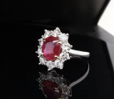Vintage 3.40ct Ruby & 1.80ct Diamond Halo 18k White Gold Ring Sz N1/2 Val $32500