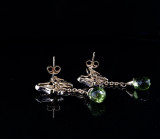 One Pair of 14K Gold 0.34ct Diamond Set Bow & Peridot Dangle Earrings Val $3730