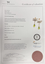 One Pair of 14K Gold 0.34ct Diamond Set Bow & Peridot Dangle Earrings Val $3730