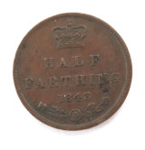 1843 English QV Half Farthing 2.4 grams 17mm. Nice Grade