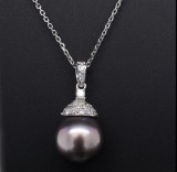 14K White Gold 10.5mm Tahitian Pearl & Diamond Set Pendant Val $4090